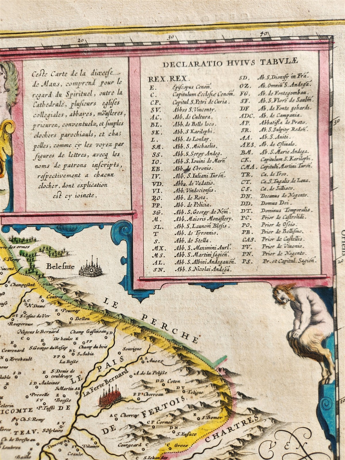 1640 MAP of LE MANS FRANCE by WILLEM BLAEU antique AUTHENTIC hand colored