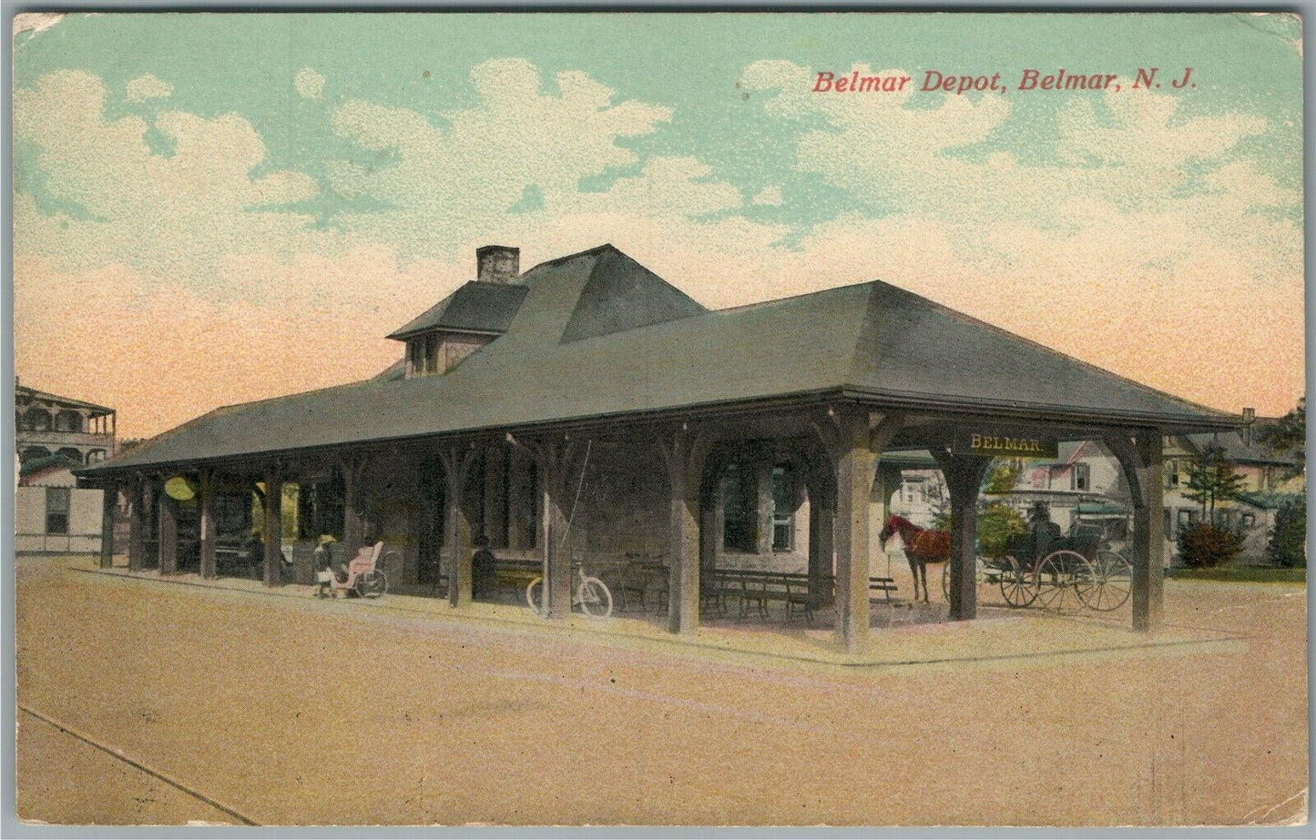 BELMAR NJ RAILROAD STATION RAILWAY DEPOT ANTIQUE POSTCARD