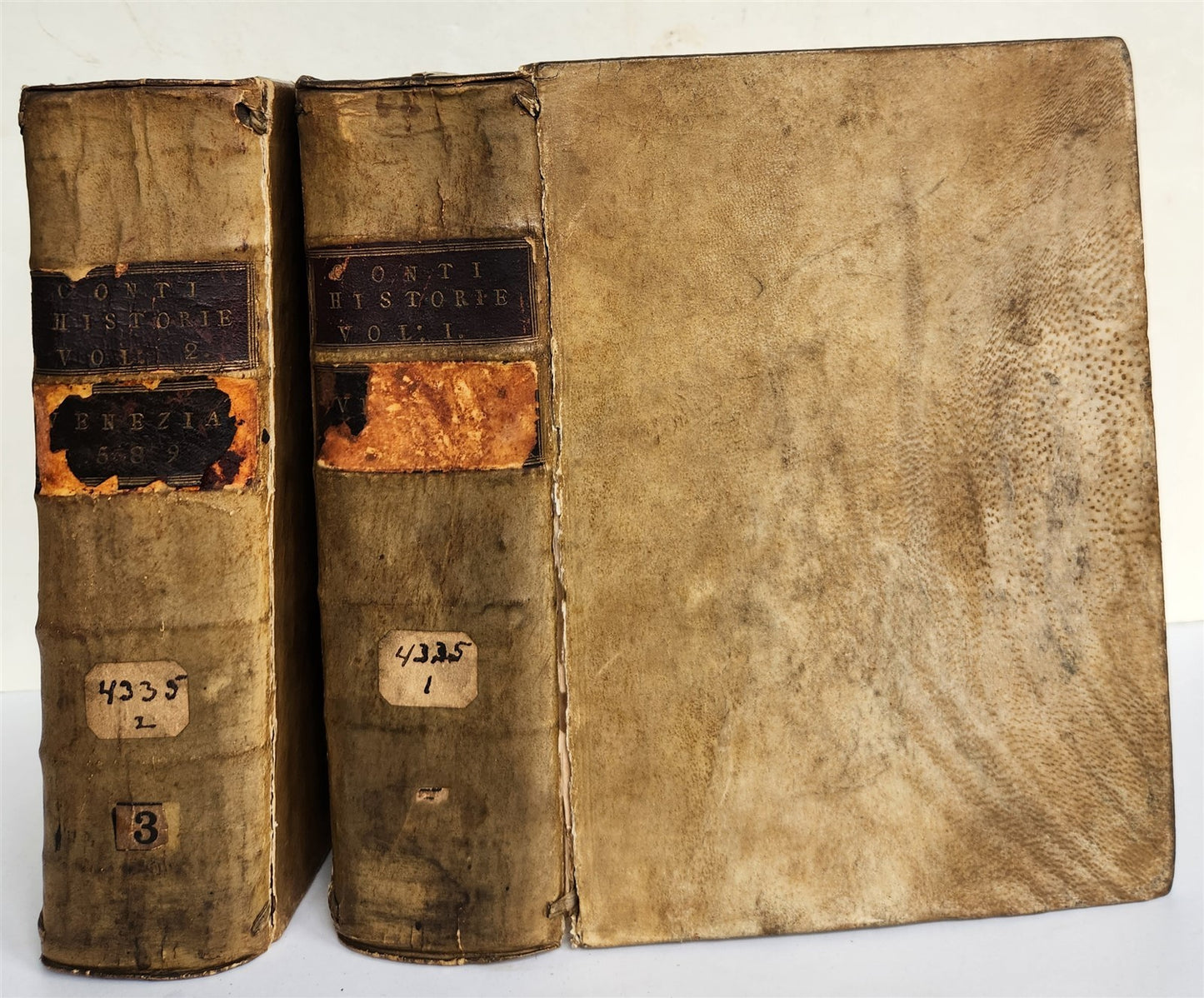 1589 HISTORY of ITALY by NATALE CONTI 2 VOLS antique VELLUM BOUND 16th CENTURY