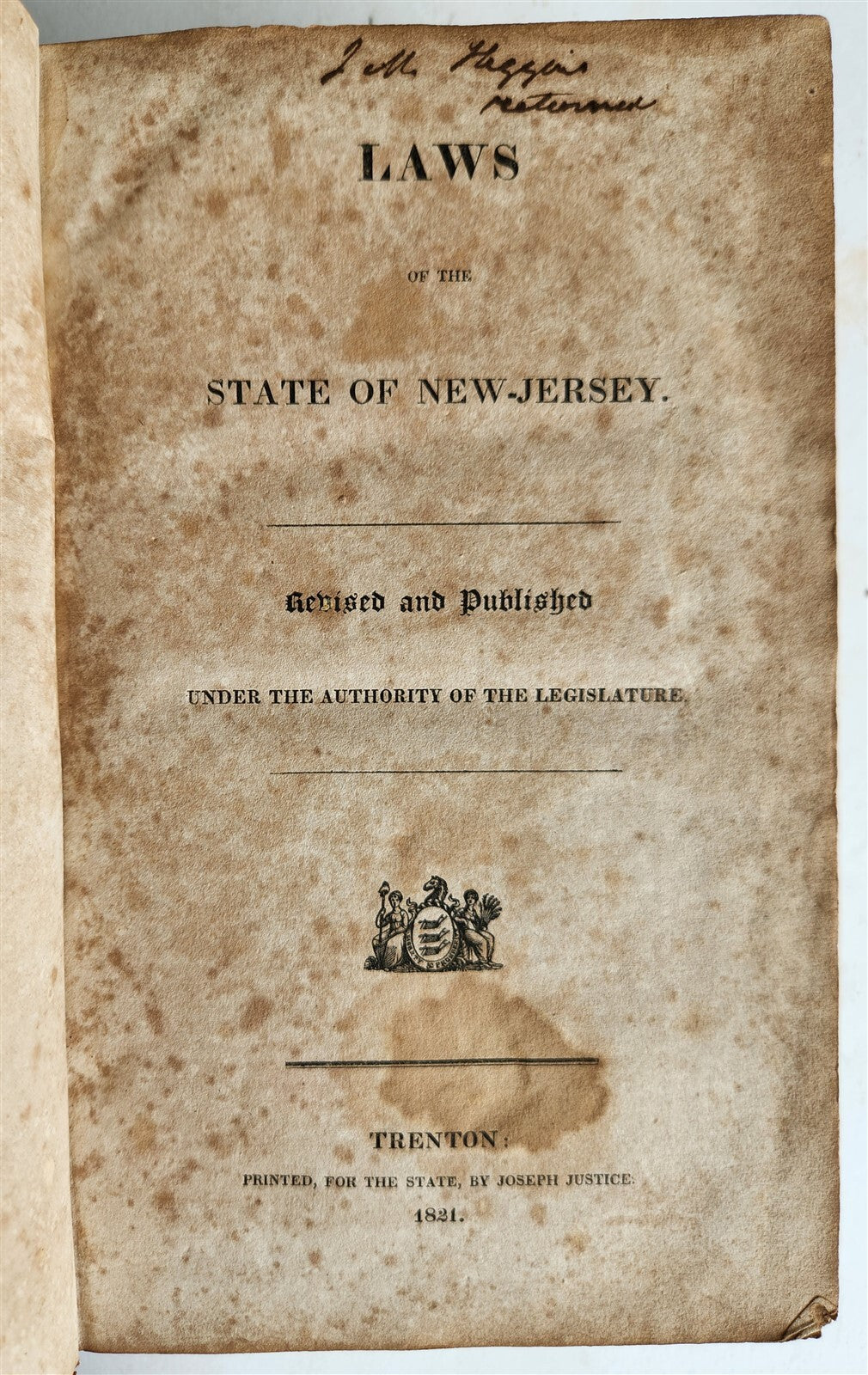 1821 LAWS of the STATE of NEW JERSEY antique AMERICANA