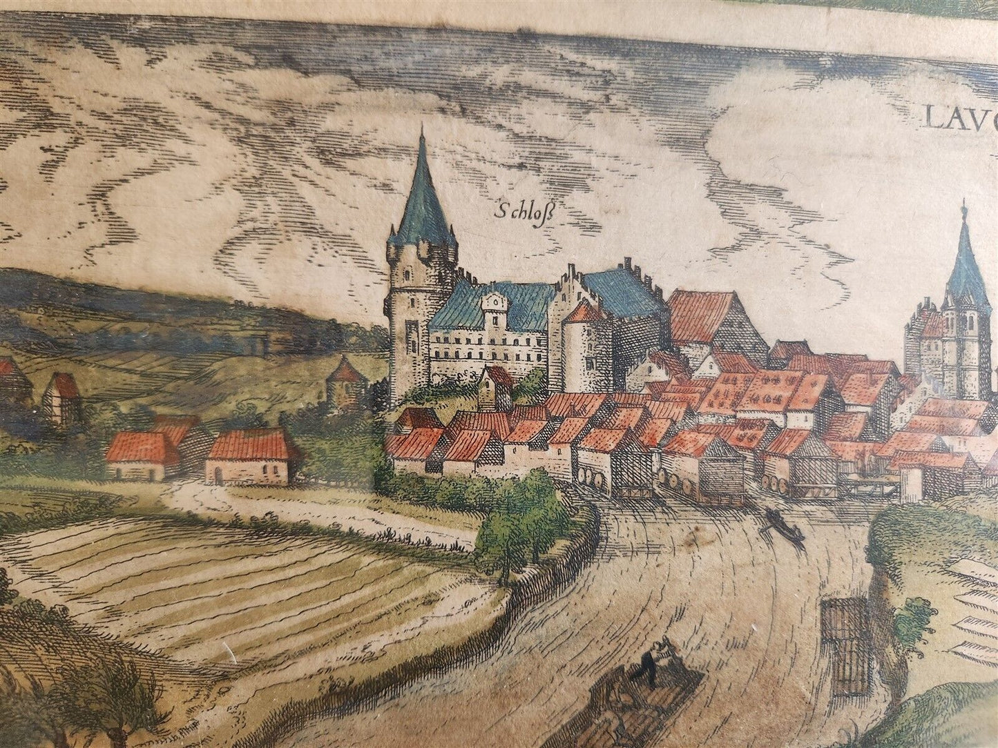 1617 COPPER ENGRAVING Brixia Tyrolis - Laugingen ITALY - GERMANY antique FRAMED