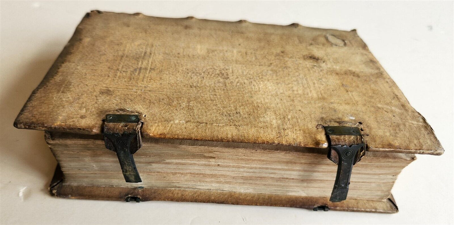 1567 ARISTOTLE COMMENTARY antique PIGSKIN BINDING w/ CLASPS rare 16th CENTURY