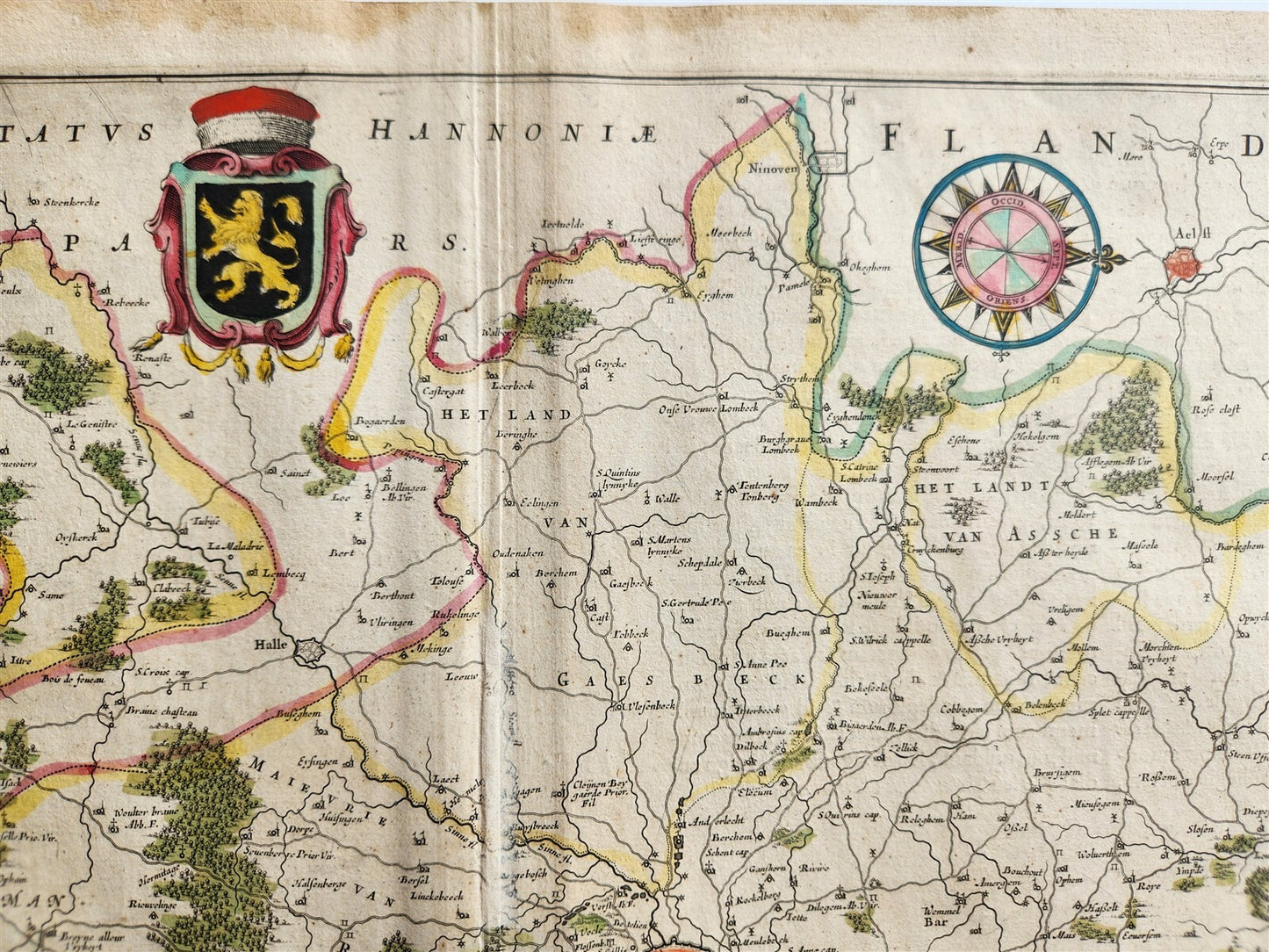 1640 MAP of Brabant Bruxelles BELGIUM by WILLEM BLAEU antique AUTHENTIC