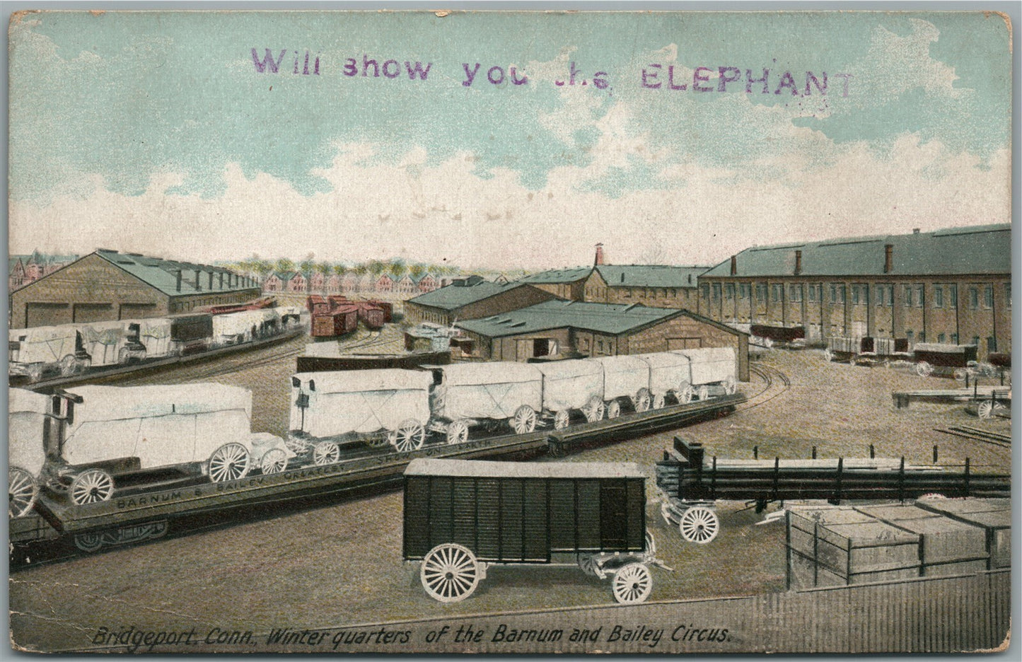 BRIDGEPORT CT BARNUM & BAILEY CIRCUS WINTER QUARTERS ANTIQUE POSTCARD