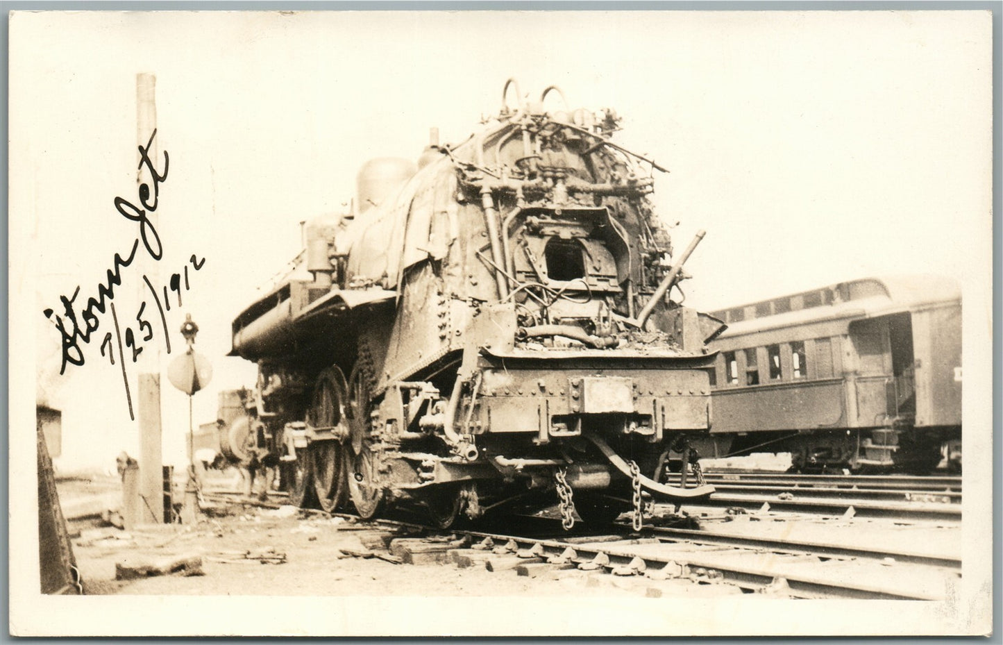 TRAIN WRECK STORM 1912 RAILWAY railroad VINTAGE REAL PHOTO POSTCARD RPPC