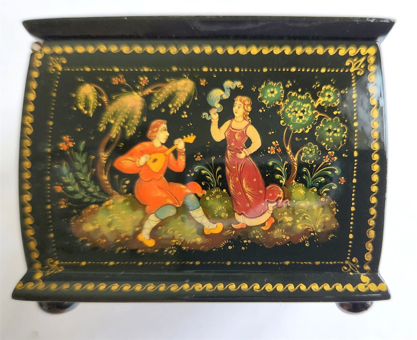 RUSSIAN PALEKH SCHOOL 5 SIDED VINTAGE LACQUER BOX ARTIST SIGNED