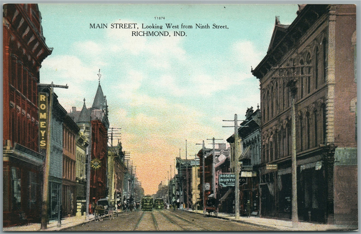 RICHMOND IN MAIN STREET WEST FROM 9th STR. ANTIQUE POSTCARD
