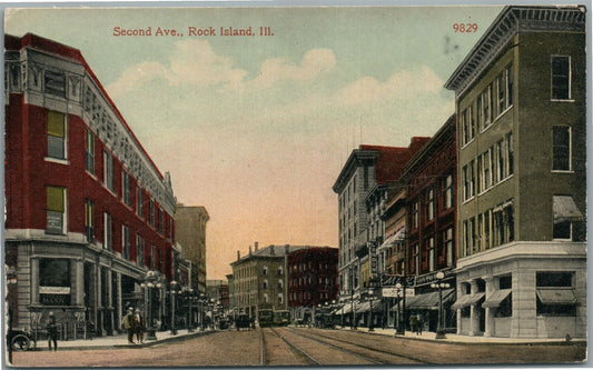 ROCK ISLAND IL SECOND AVENUE ANTIQUE POSTCARD