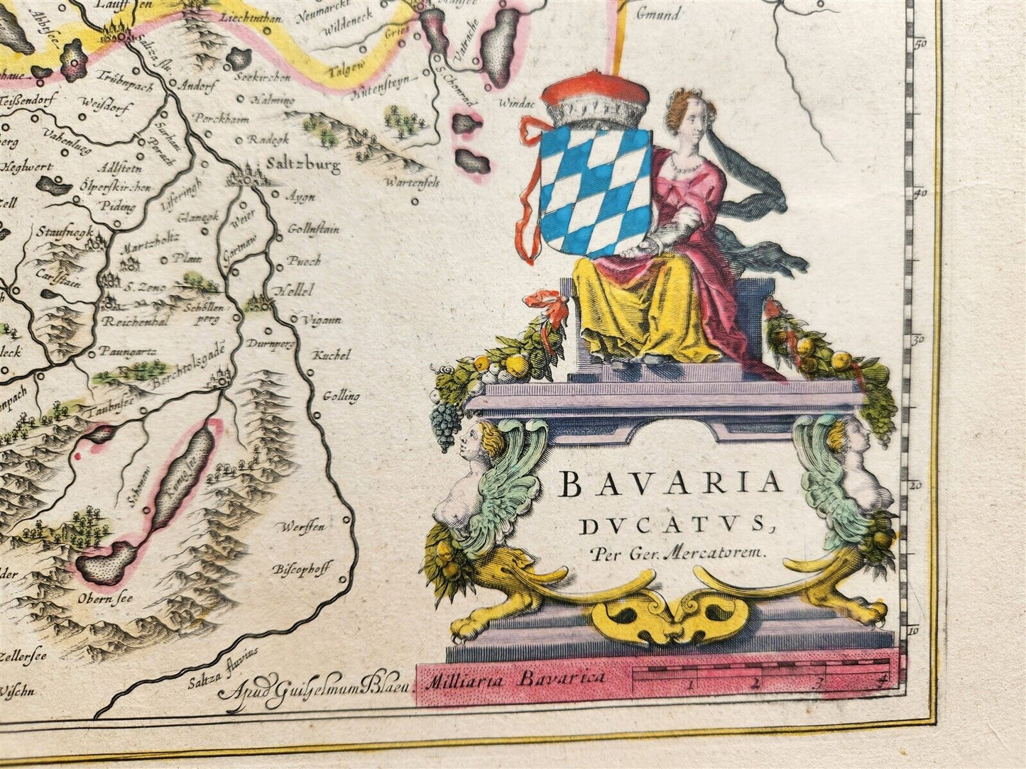 1640 MAP of GERMANY DUCHY BAVARIA by WILLEM BLAEU antique AUTHENTIC hand colored