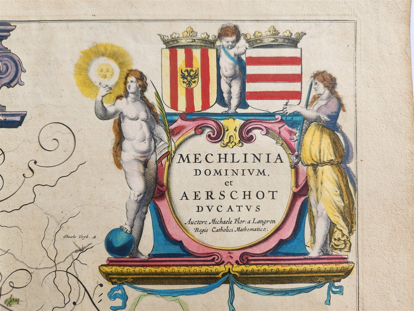 1640 MAP of MECHLIN AERSCHOT BELGIUM WILLEM BLAEU antique AUTHENTIC hand colored