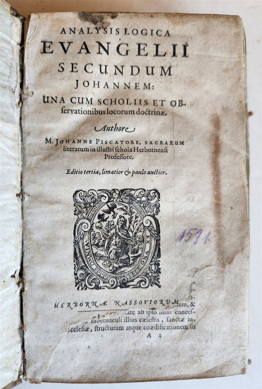 1603 BIBLE COMMENTARY by J. PISCATOR antique VELLUM BINDING