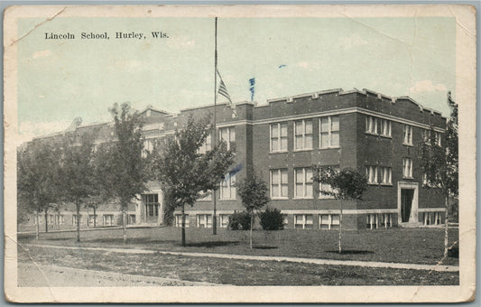 HURLEY WI LINCOLN SCHOOL ANTIQUE POSTCARD