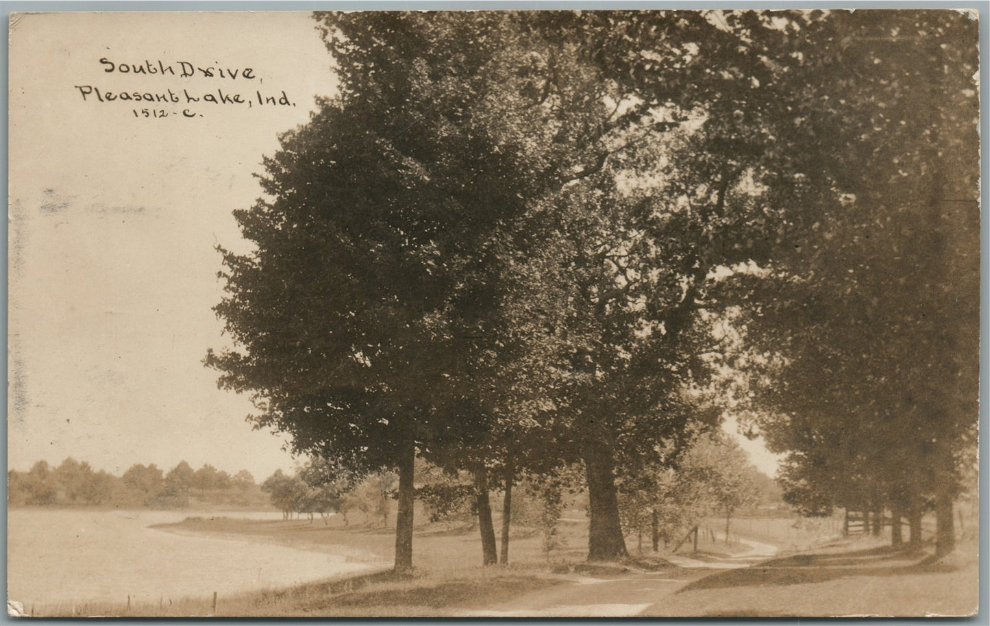 PLEASANT LAKE IN SOUTH DRIVE ANTIQUE REAL PHOTO POSTCARD RPPC