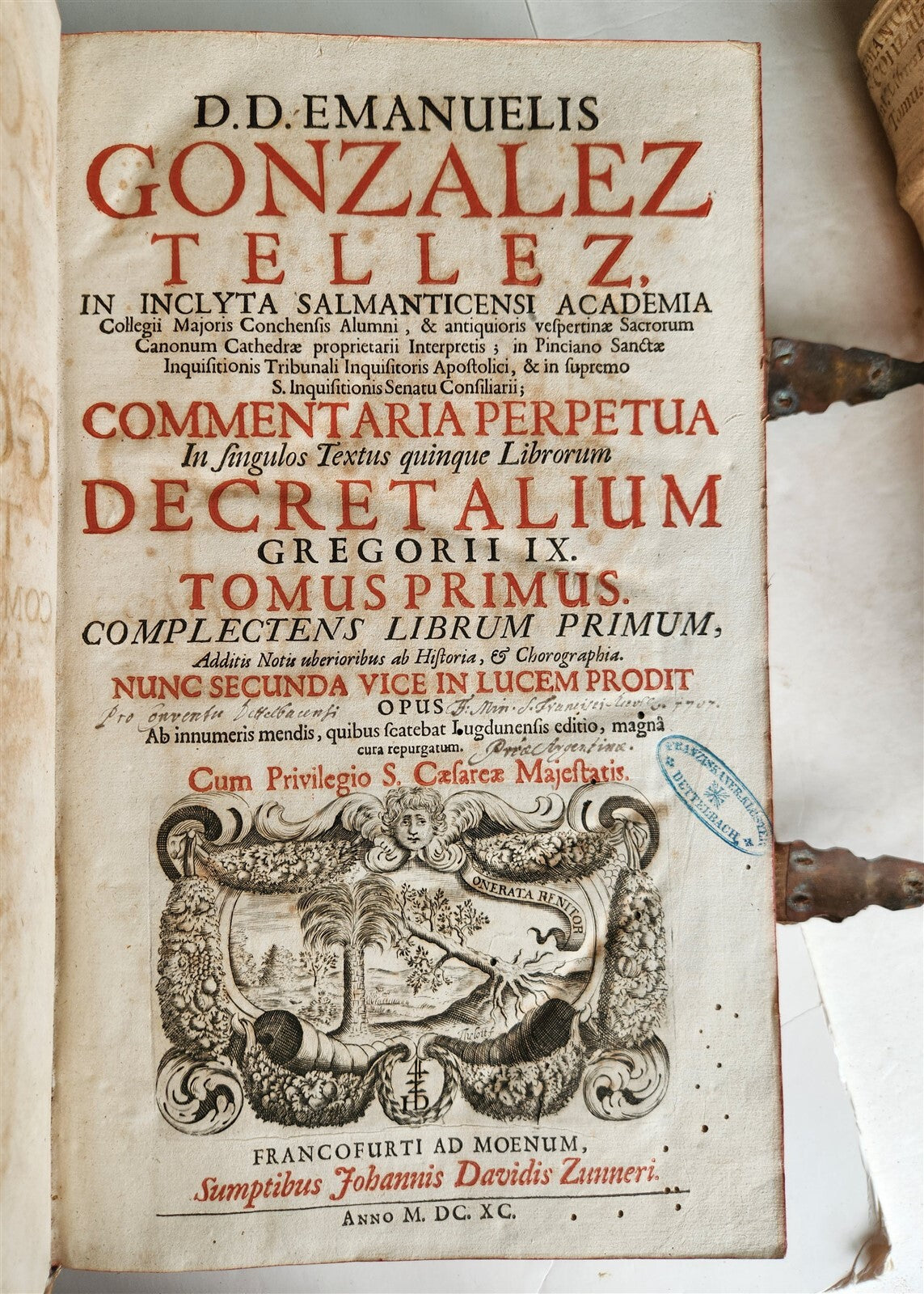 1690 PIGSKIN BOUND 4 FOLIO LAW BOOKS antique by D. D. Emanuelis Gonzalez Tellez