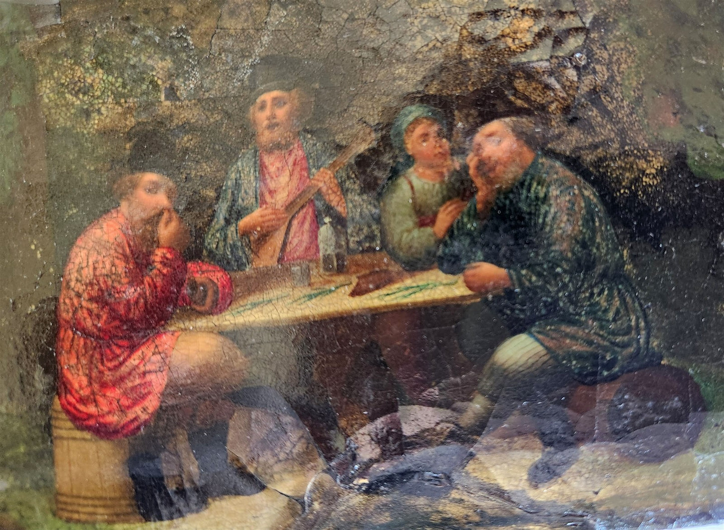RUSSIAN 19th century antique LACQUER BOX LUKUTIN MANUFACTURE large TAVERN SCENE
