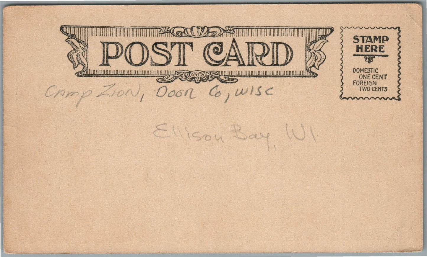 ELLISON BAY WI CAMP ZION SWIMMING POOL ANTIQUE POSTCARD