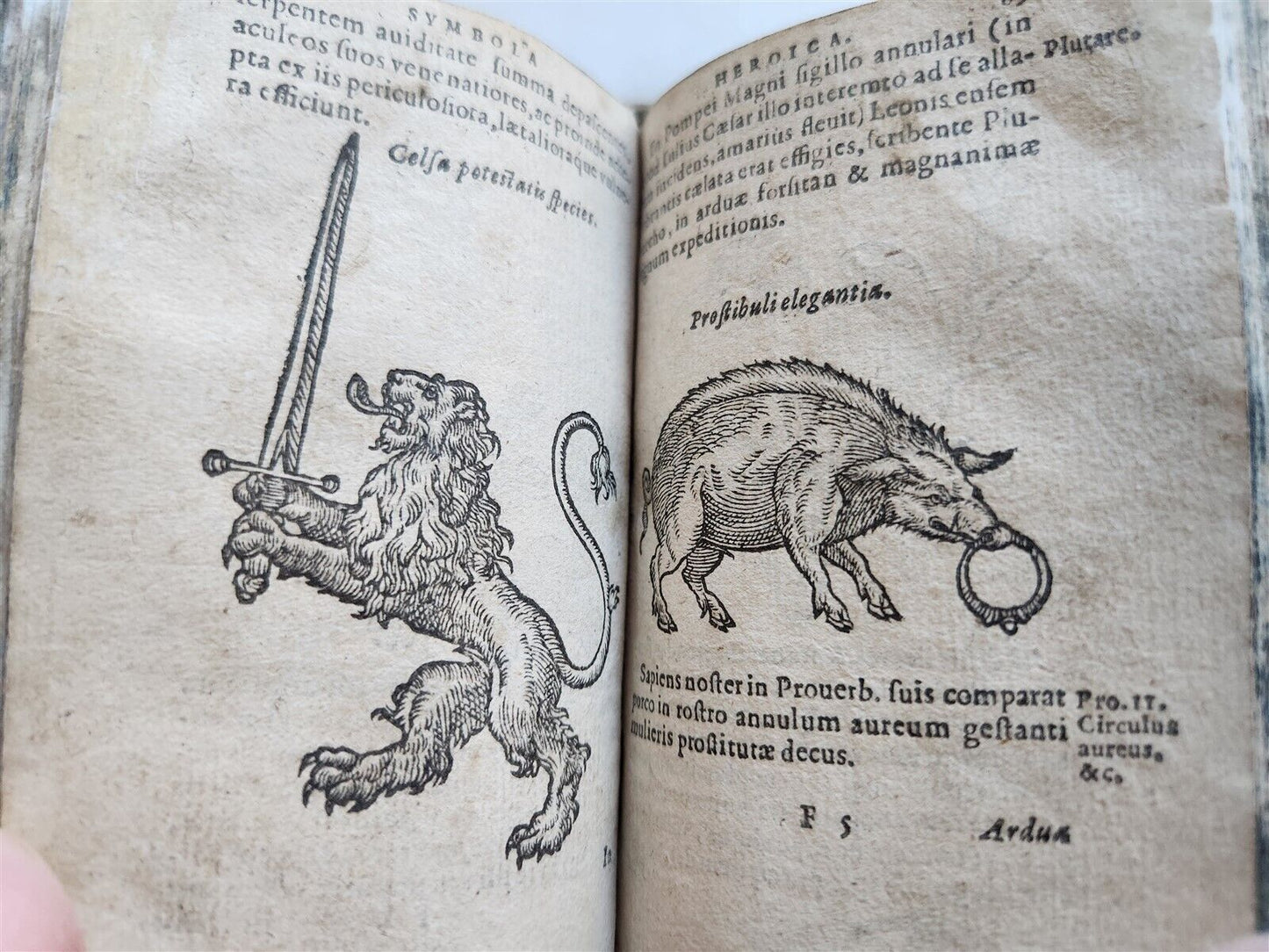 1596-1600 EMBLEMATA antique ILLUSTRATED w/ 270 WOODCUTS PLANTIN VELLUM BINDING