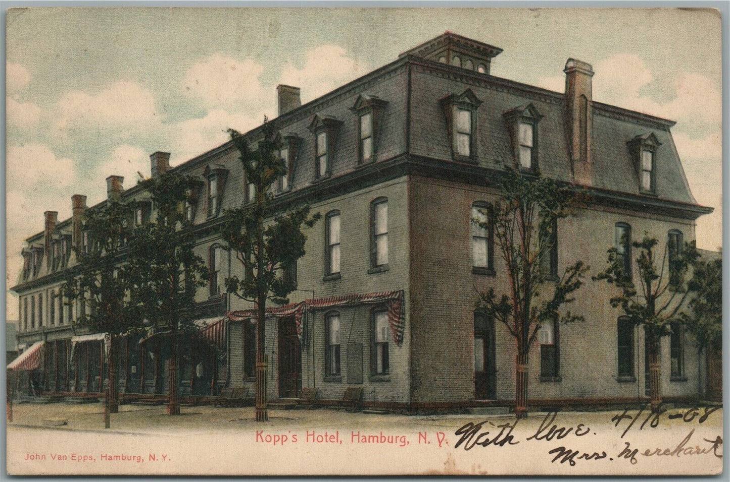 HAMBURG NY KOPP'S HOTEL ANTIQUE POSTCARD