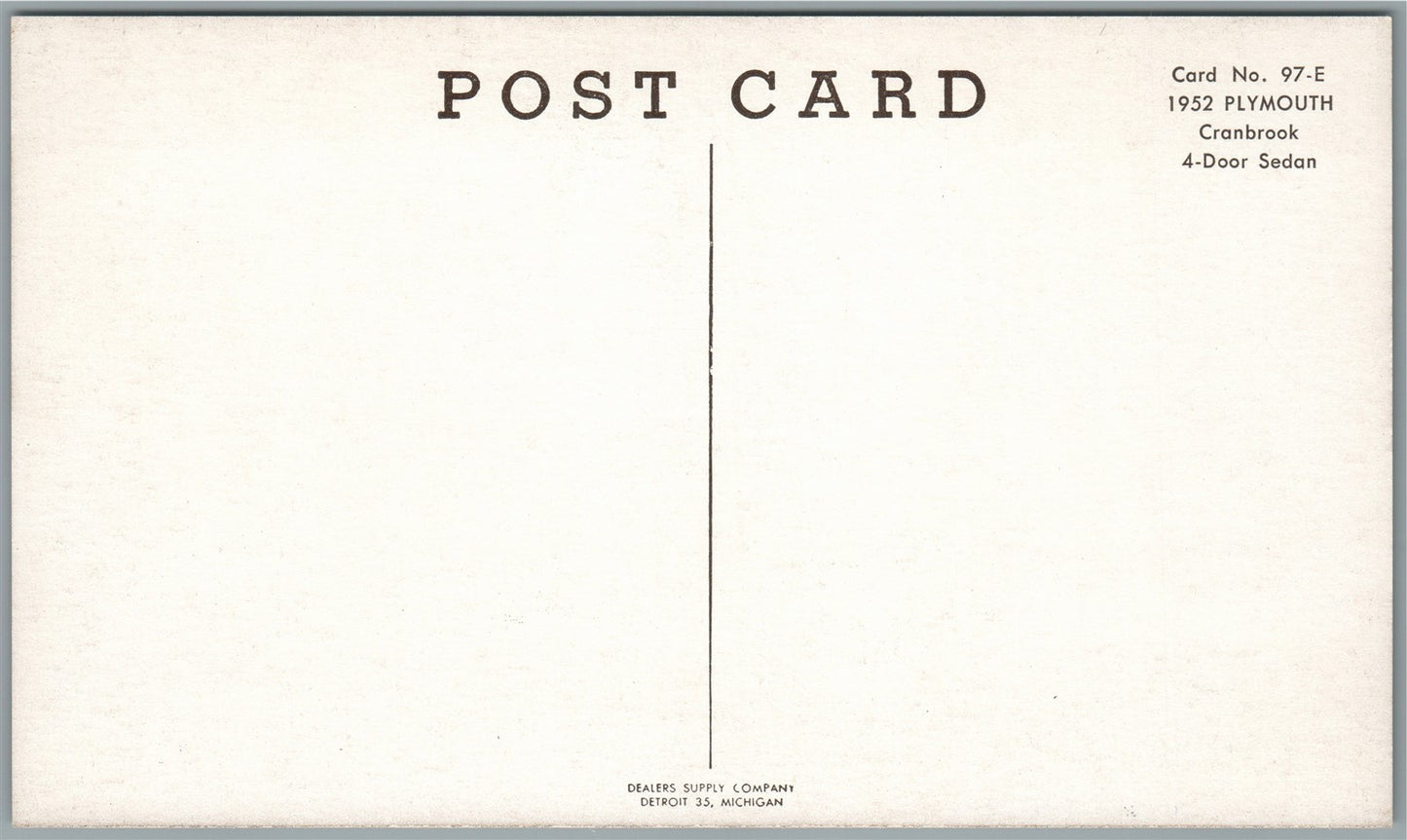 1952 PLYMOUTH CRANBROOK VINTAGE POSTCARD