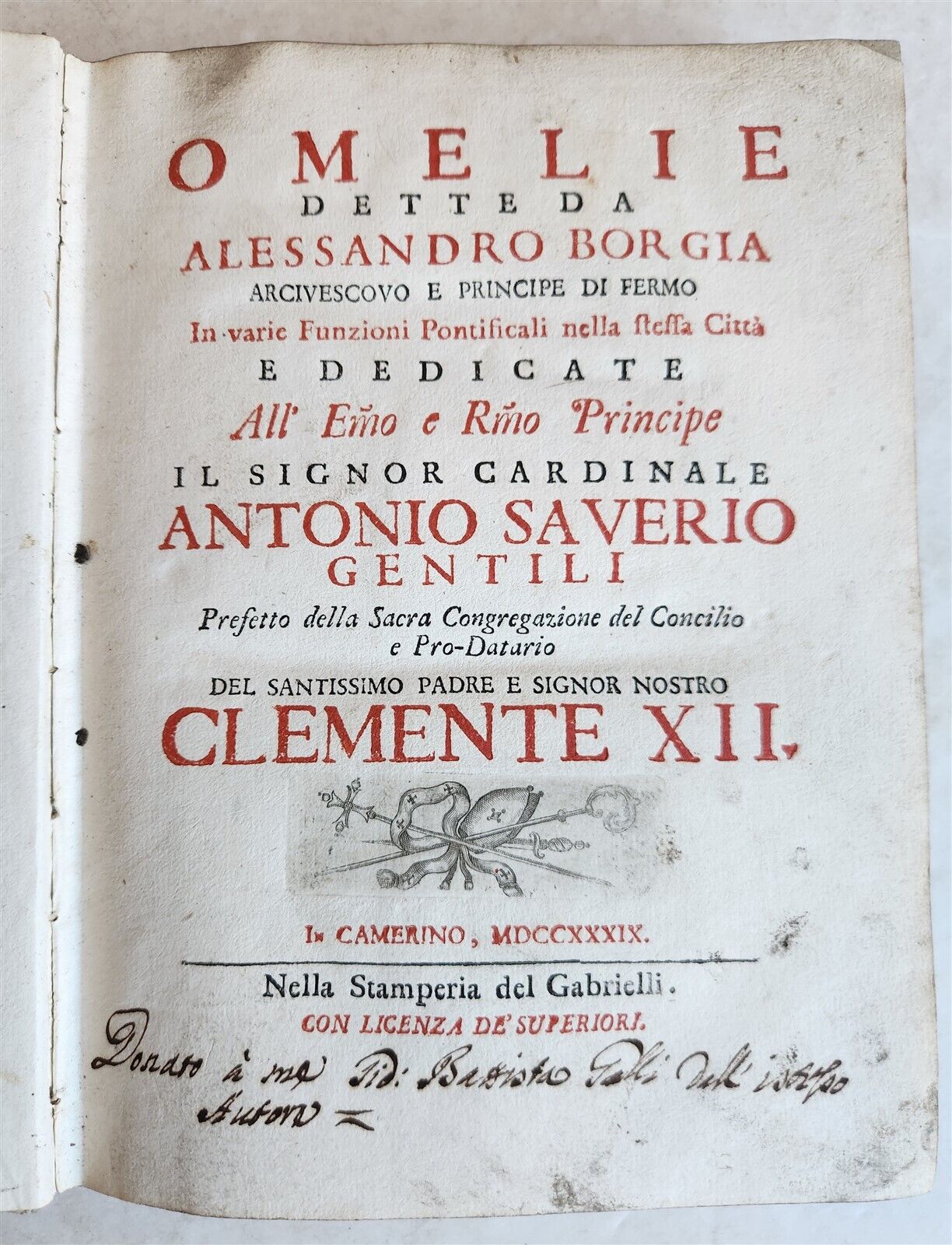 1739 OMELIE DETTE DA ALESSANDRO BORGIA antique RARE SERMONS