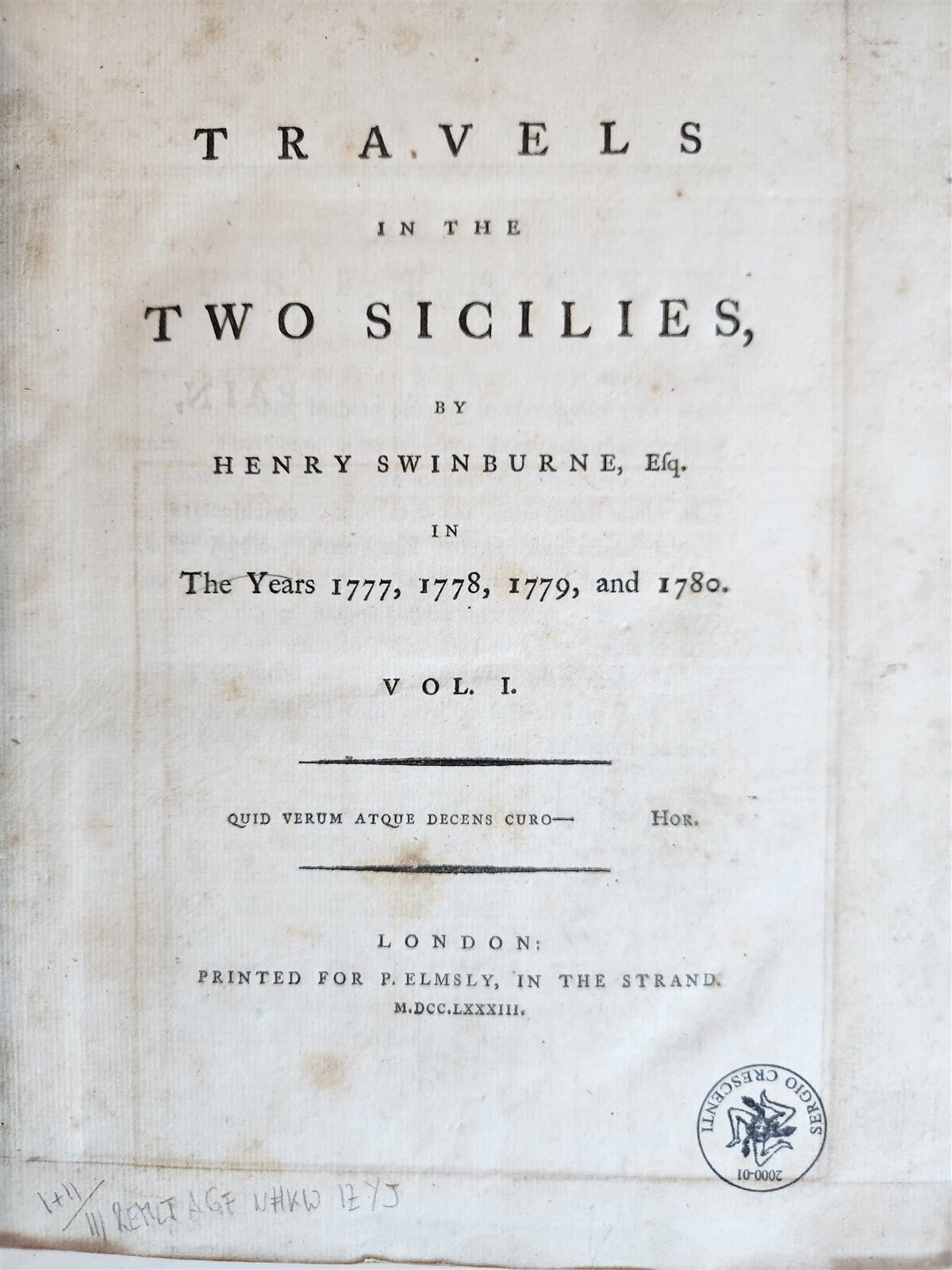 1783-1785 TRAVELS in the TWO SICILIES by HENRY SWINBURNE antique