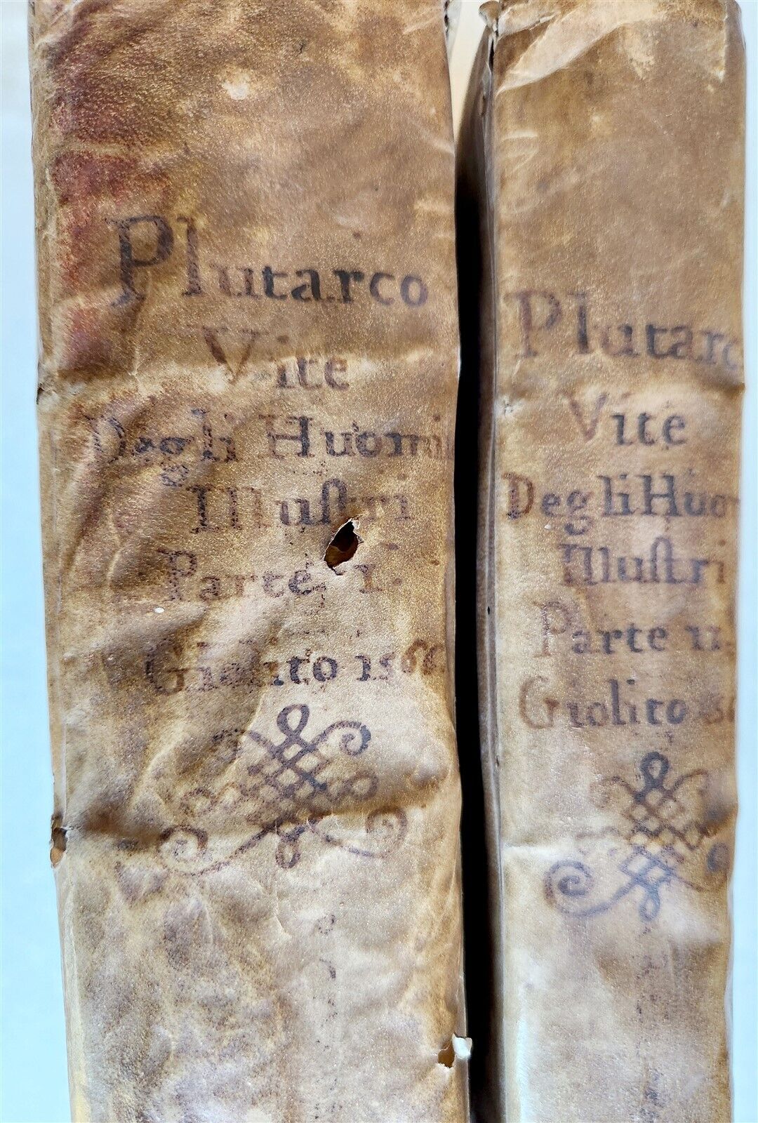 1566 LIFE of PLUTARCH 2 VOLUMES antique in ITALIAN 16th CENTURY VELLUM BOUND
