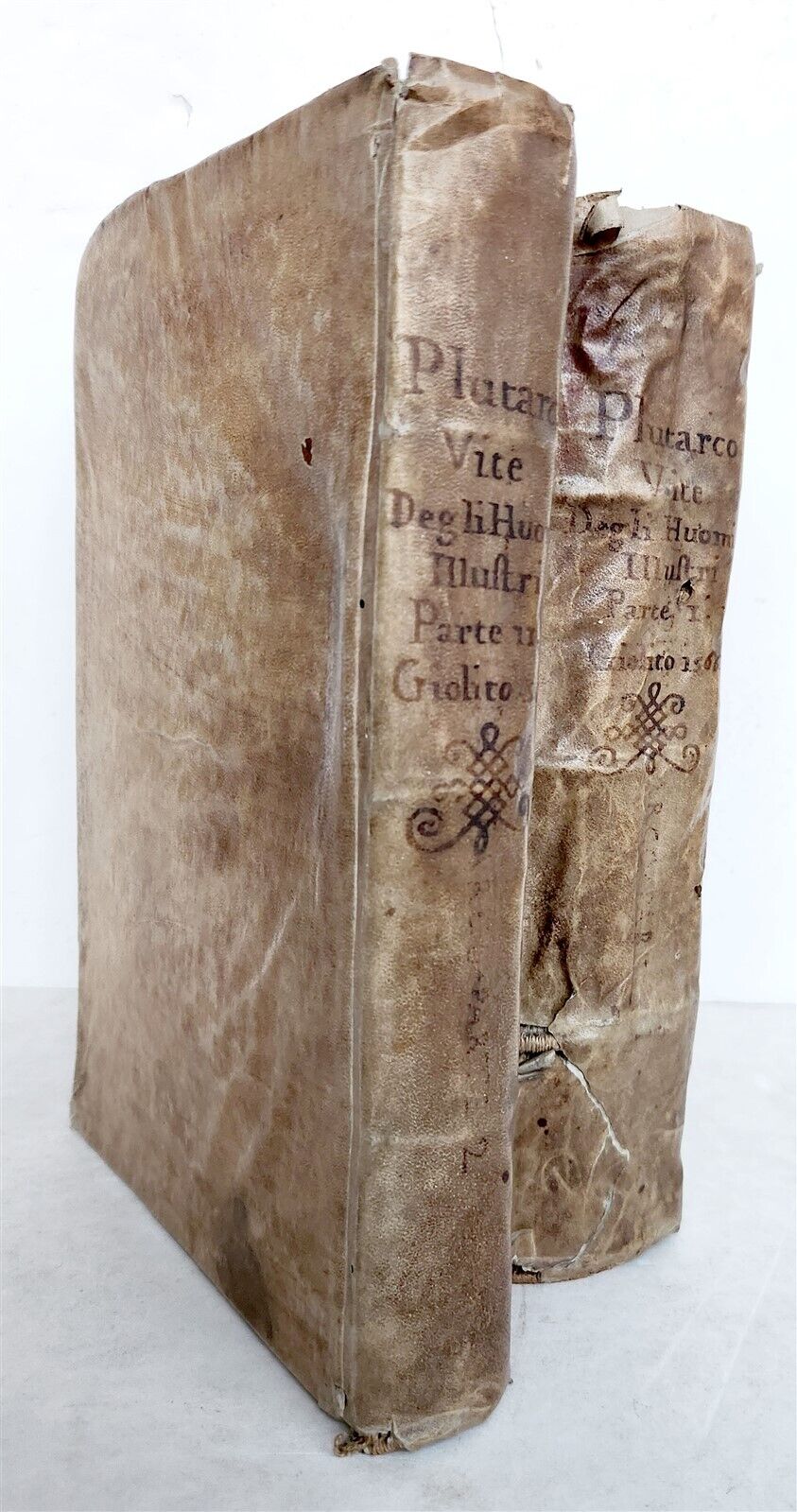 1566 LIFE of PLUTARCH 2 VOLUMES antique in ITALIAN 16th CENTURY VELLUM BOUND