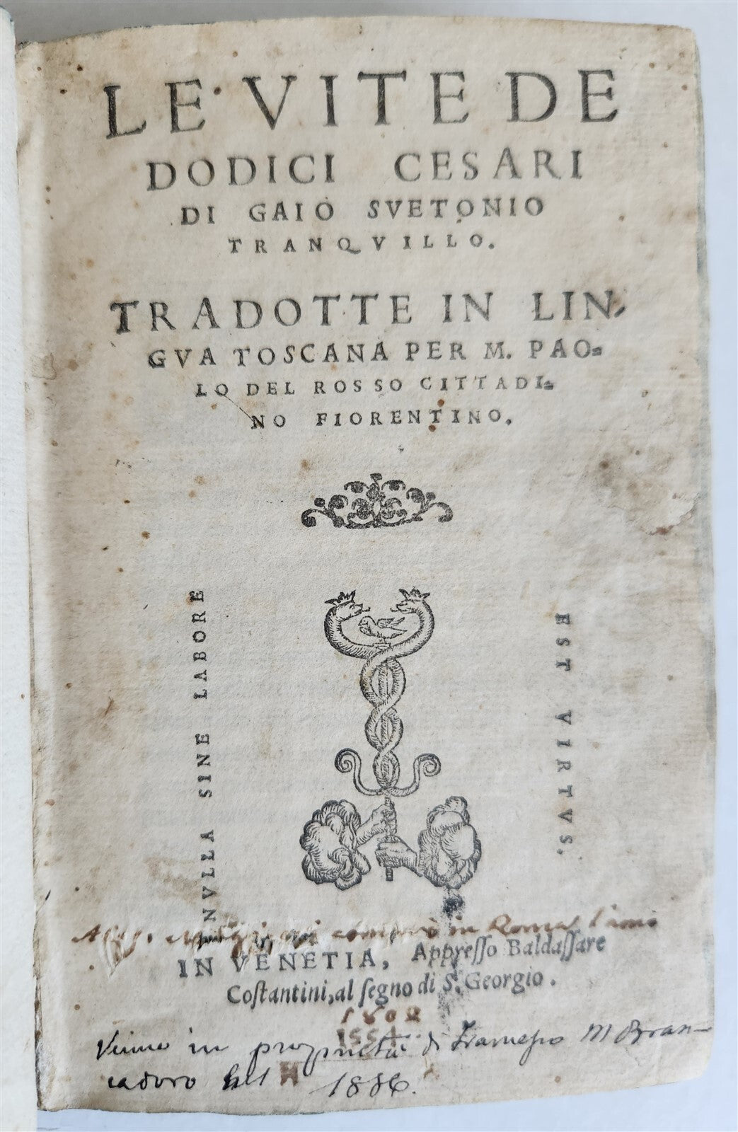 1554 LIFE of TWELVE CAESARS by SUETONIUS antique VELLUM BOUND ROMAN HISTORY