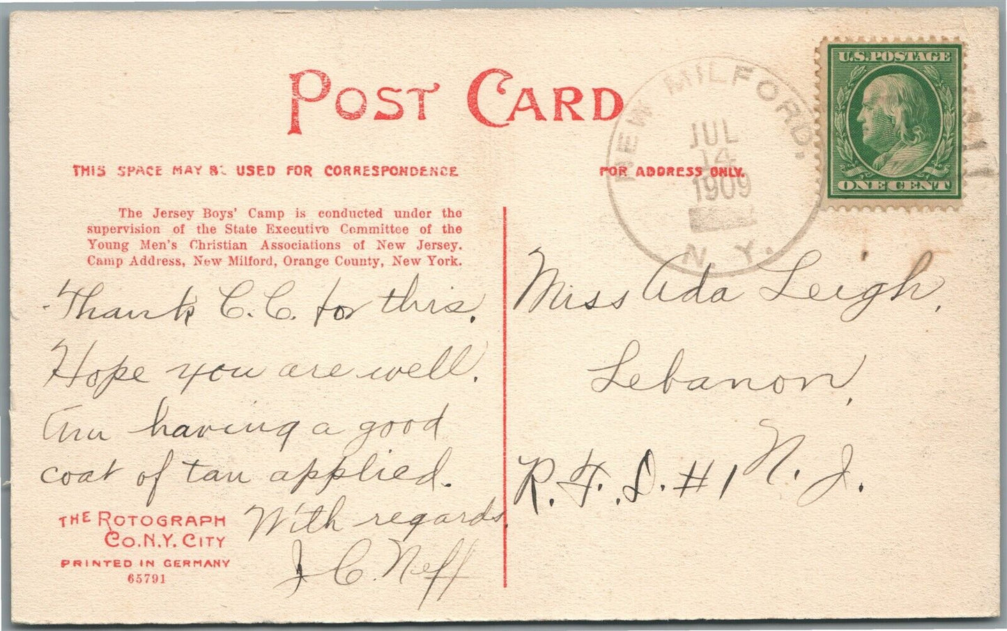 LAKE WAWAYANDA NJ JERSEY BOYS' CAMP ANTIQUE POSTCARD