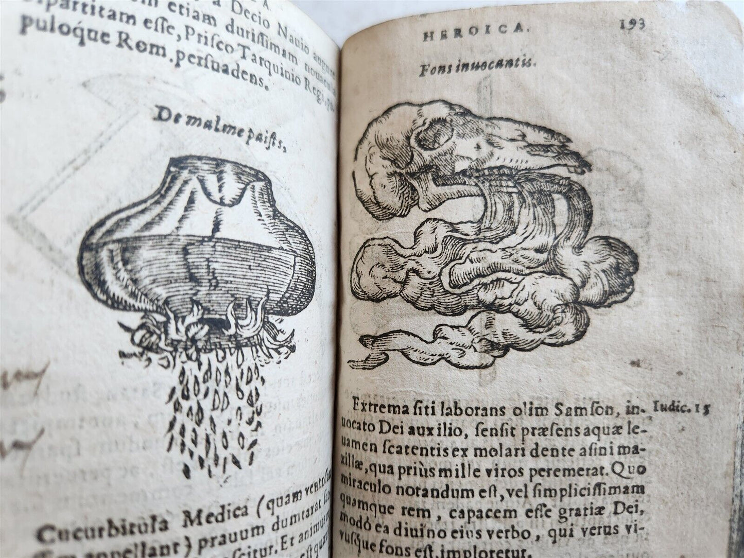 1596-1600 EMBLEMATA antique ILLUSTRATED w/ 270 WOODCUTS PLANTIN VELLUM BINDING