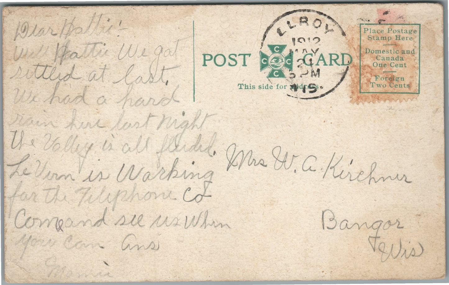 ELROY WI GENERAL VIEW ANTIQUE POSTCARD