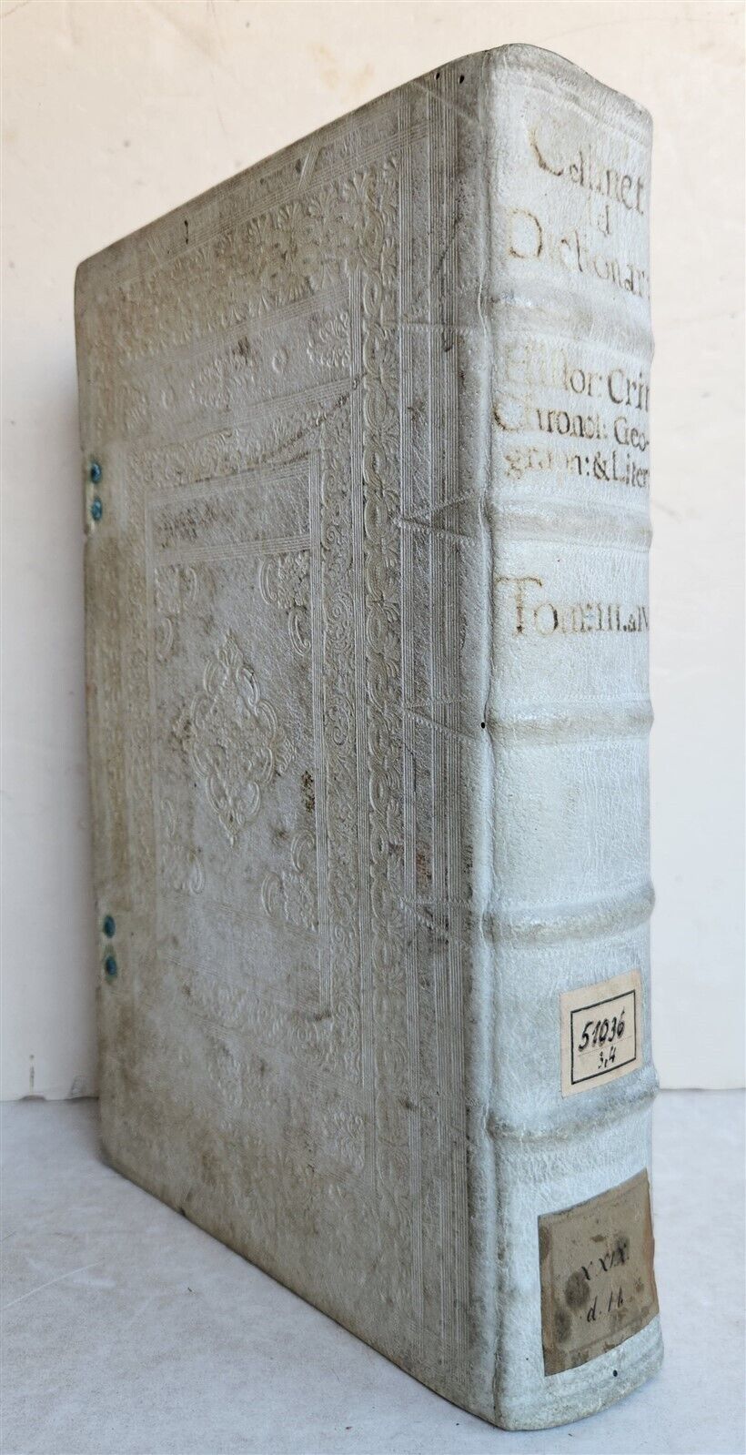 1736 AUGUSTINO CALMET antique BLIND STAMPED PIGSKIN BOUND FOLIO