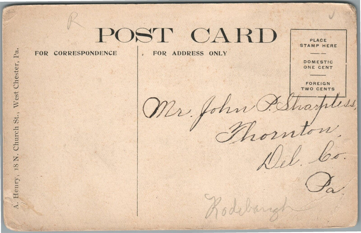 WEST CHESTER PA FARMERS & MECHANICS TRUST COMPANY ANTIQUE POSTCARD