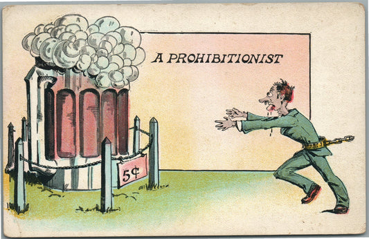 ALCOHOL PROHIBITION ANTIQUE SATIRICAL POSTCARD - A PROHOBITIONIST
