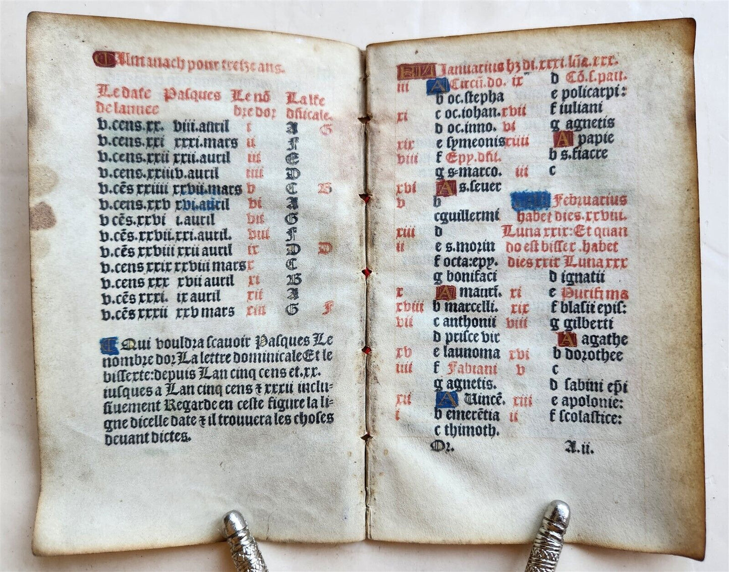 1519 BOOK OF HOURS PRINTED on VELLUM FRAGMENT antique POST-INCUNABULA scarce