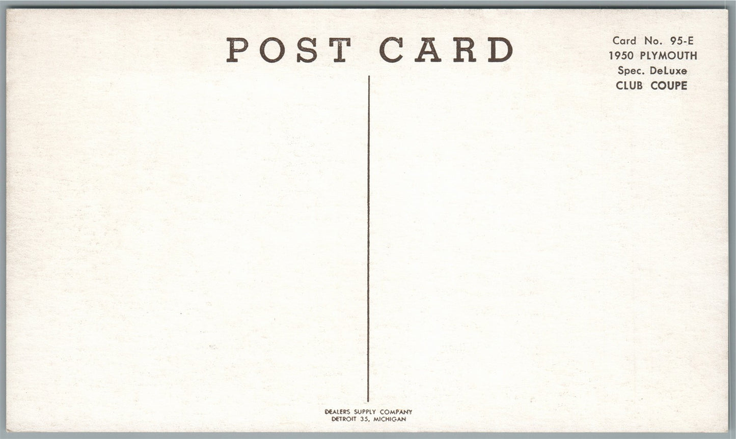 1950 PLYMOUTH SPEC. DELUXE VINTAGE POSTCARD