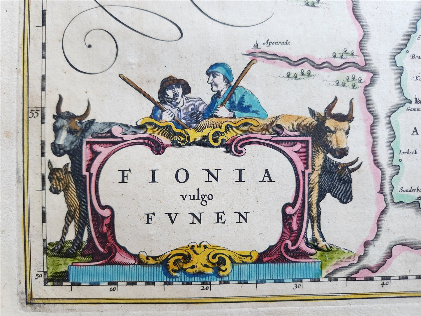 1640 DENMARK FUN FUNEN MAP by WILLEM BLAEU antique AUTHENTIC