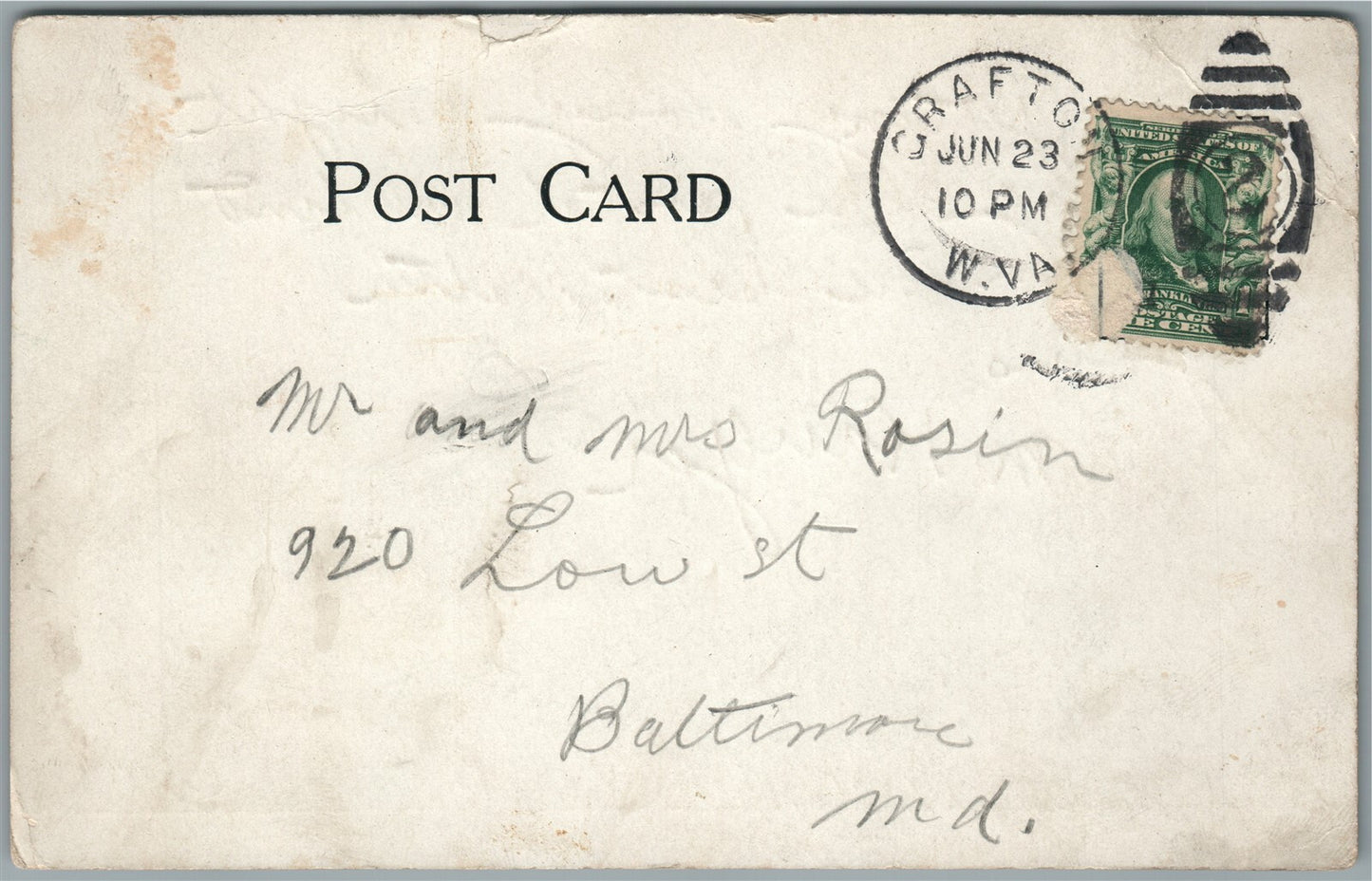 CRAFTON WV MC GRAW AVENUE ANTIQUE POSTCARD