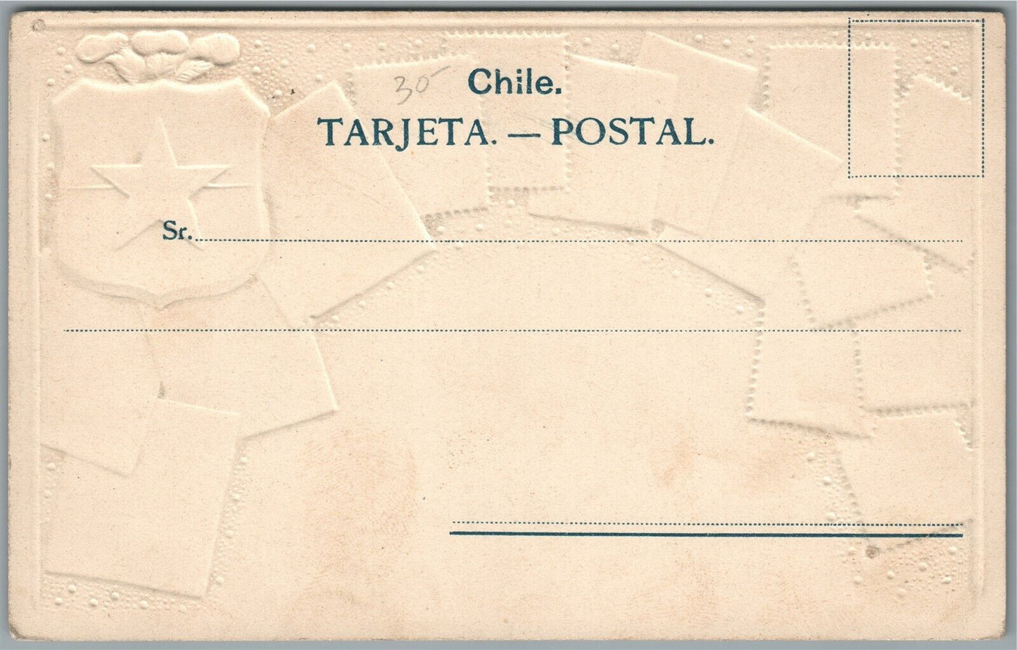 PHILATELIC CHILE STAMPS EMBOSSED ANTIQUE POSTCARD