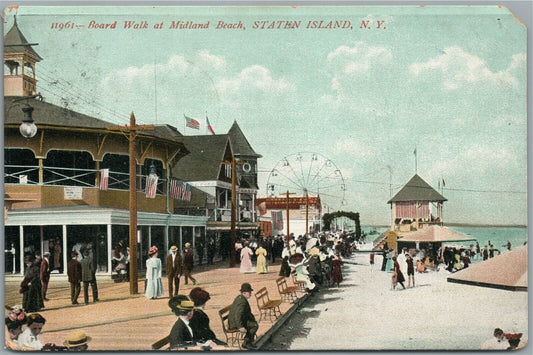STATEN ISLAND NY BOARD WALK at MIDLAND BEACH ANTIQUE POSTCARD