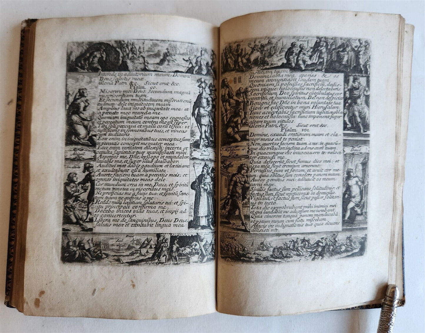 1651 PRAYER BOOK in FRENCH & LATIN BEAUTIFULLY ILLUSTRATED antique FINE BINDING