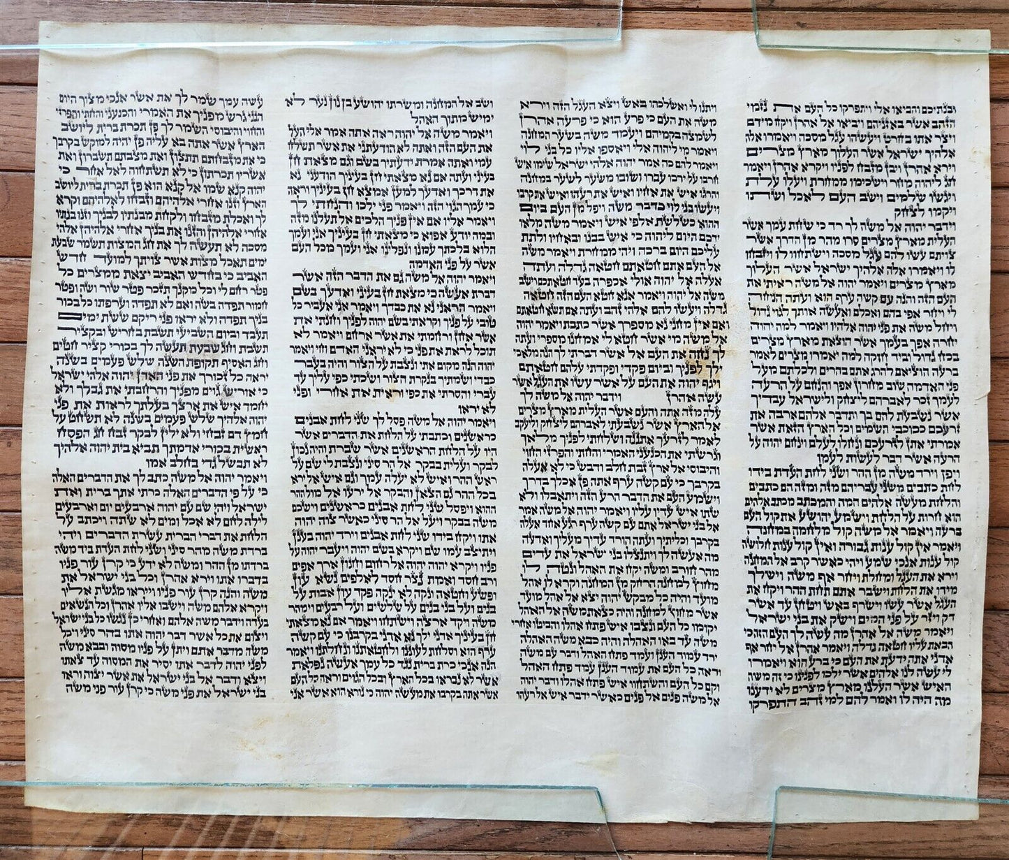 TORAH SCROLL FRAGMENT MANUSCRIPT on VELLUM antique BIBLE EXODUS 32:2 - 34:35