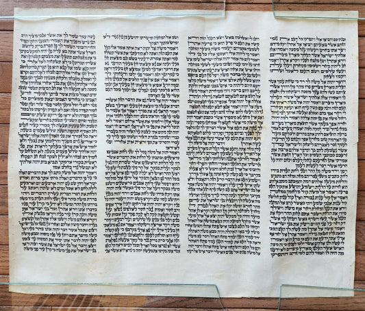 TORAH SCROLL FRAGMENT MANUSCRIPT on VELLUM antique BIBLE EXODUS 32:2 - 34:35