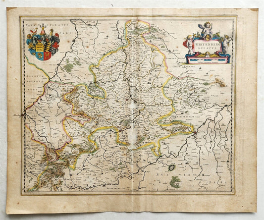 1640 MAP of GERMANY WIRTENBERG by WILLEM BLAEU antique AUTHENTIC hand colored