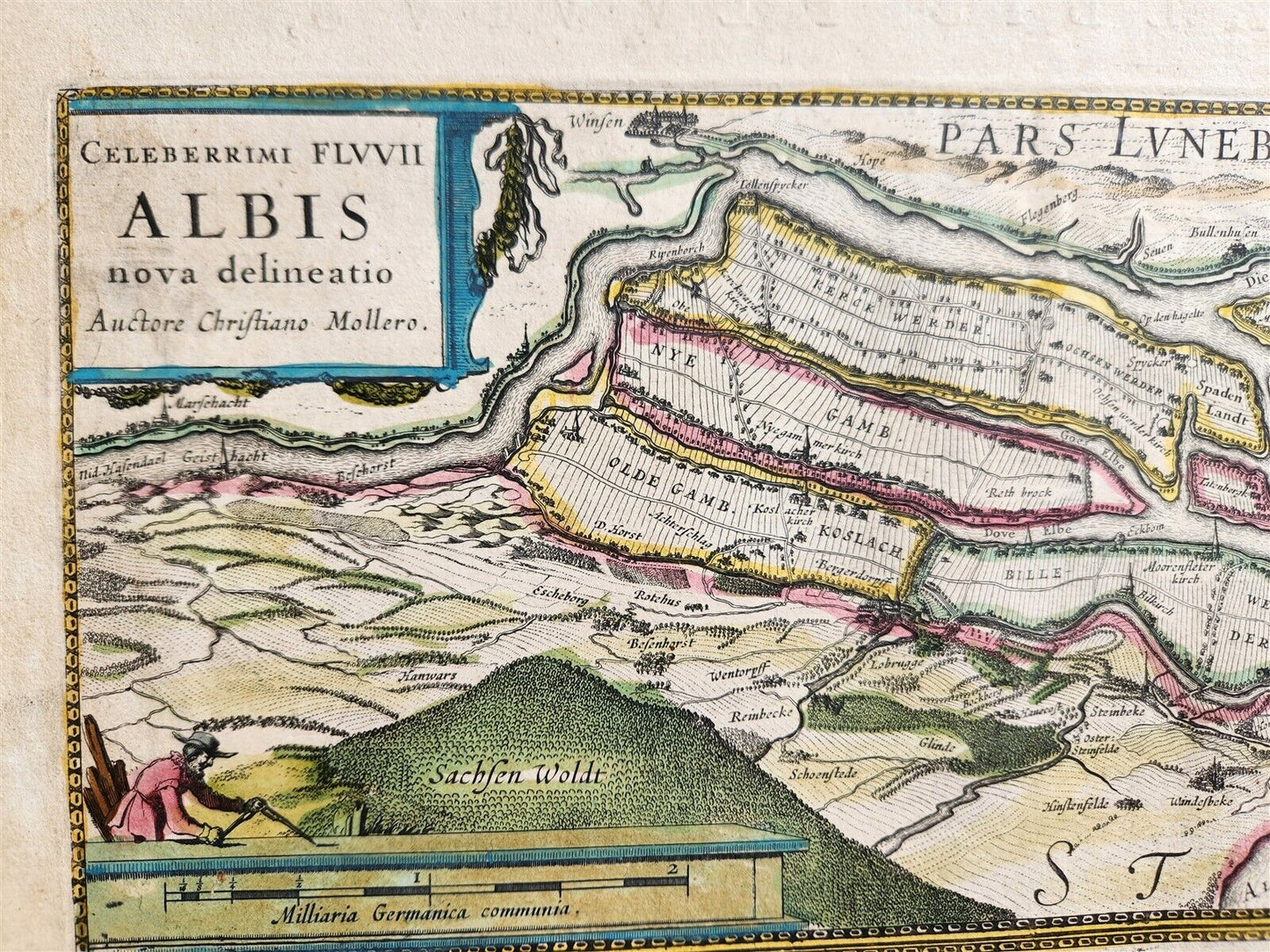 1640 MAP of GERMANY ELBE RIVER by WILLEM BLAEU antique AUTHENTIC hand colored