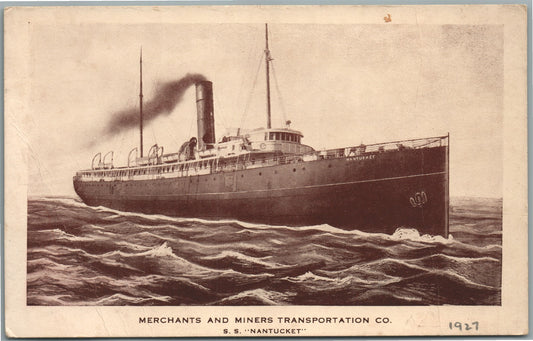 SS NANTUCKET MERCHANTS & MINERS TRANSPORTATION CO. ADVERTISING ANTIQUE POSTCARD