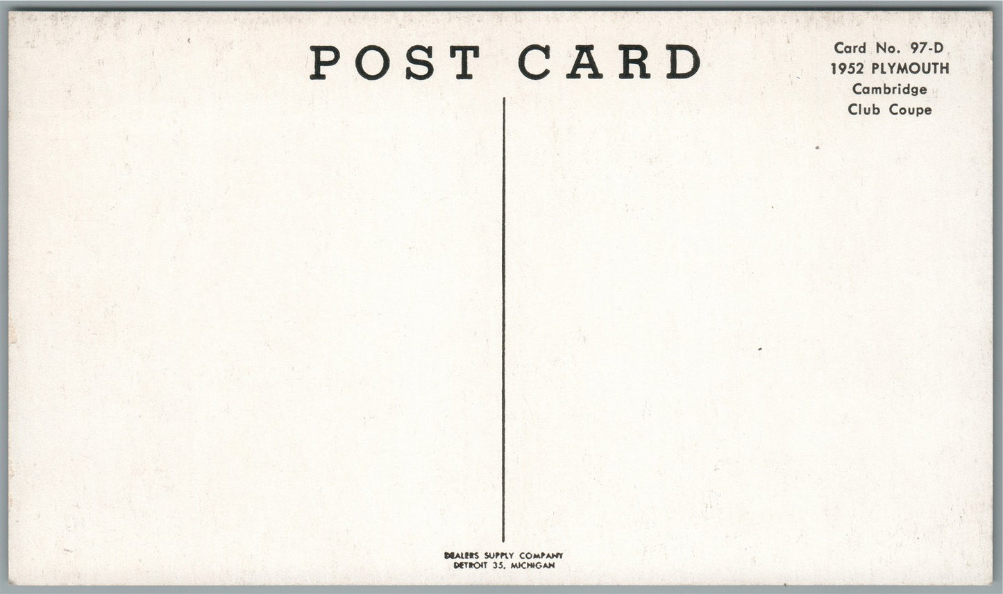 1952 PLYMOUTH CAMBRIDGE VINTAGE POSTCARD