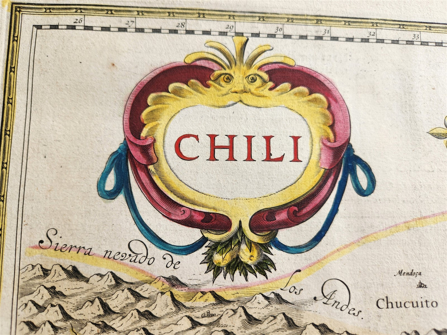 1640 MAP of CHILE by WILLEM BLAEU antique AUTHENTIC hand colored
