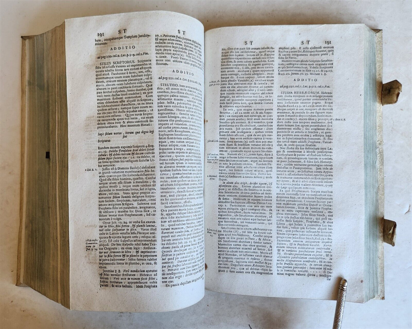 1736 AUGUSTINO CALMET antique BLIND STAMPED PIGSKIN BOUND FOLIO