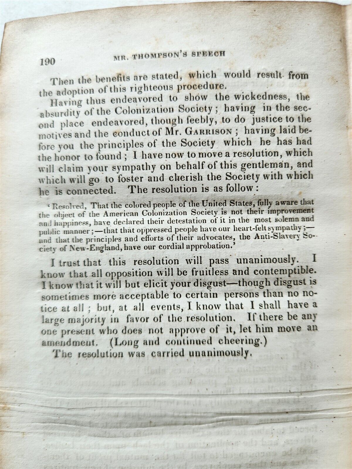 1836 LECTURES of GEORGE THOMPSON on ANTI-SLAVERY CAUSE in ENGLAND antique
